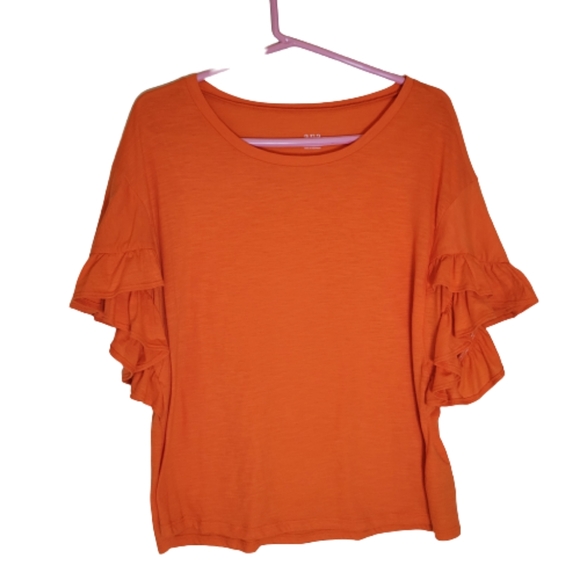 a.n.a Tops - A.n.a. JcPenney Women’s Size Medium Bright Orange Ruffle Sleeve Crewneck